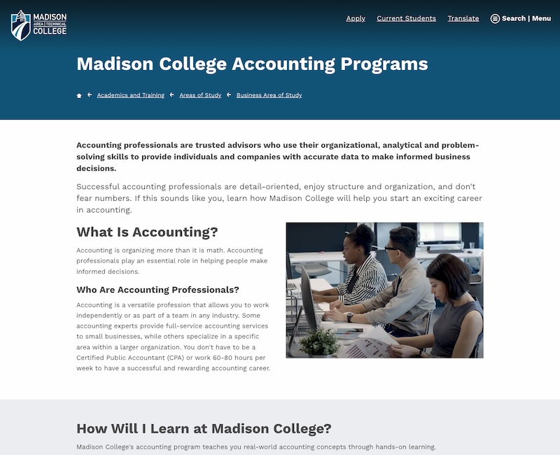 Accounting overview webpage screenshot