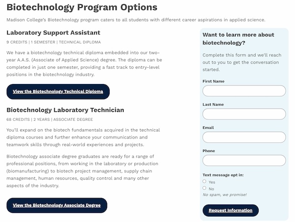 Screenshot MC biotechnology overview page screenshot